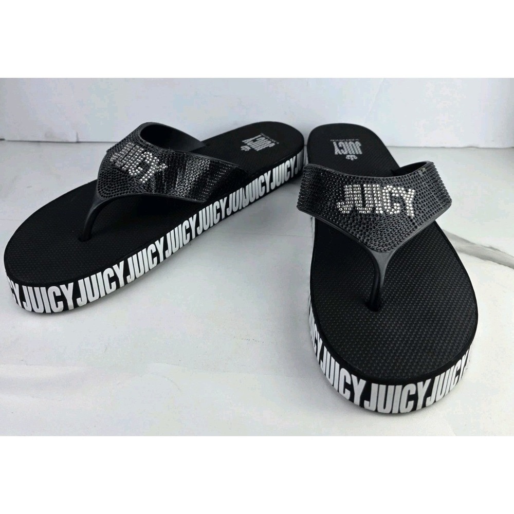 WOMEN'S JUICY COUTURE BLACK RHINESTONE FLIP FLOP Size 10